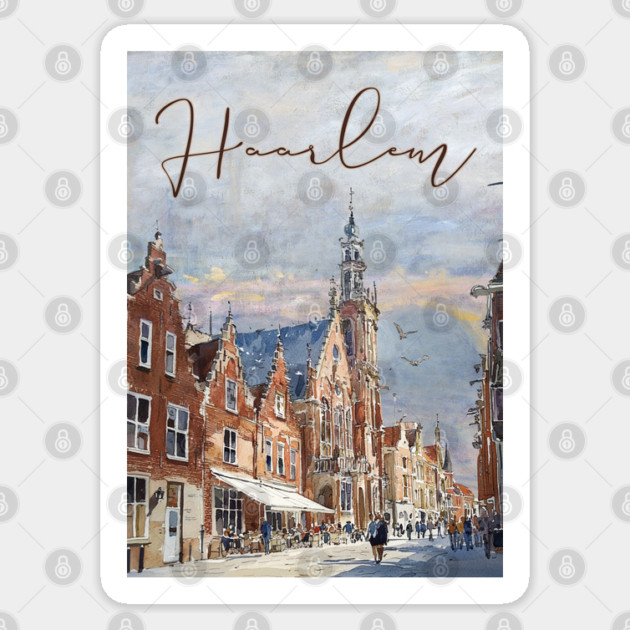 Haarlem Historic Dutch City Print – Watercolor Travel Poster Sticker by TuncGK