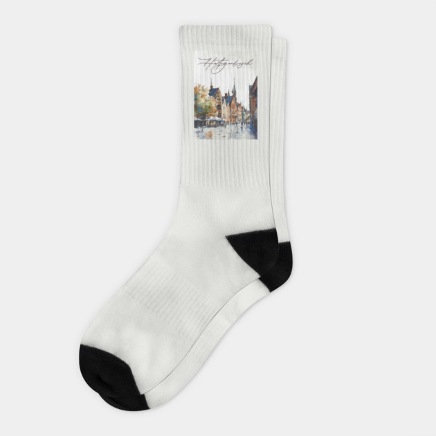 Hertogenbosch Winter Skyline Print – Watercolor Dutch City Poster Socks by TuncGK