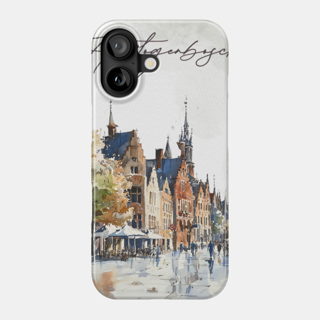 Hertogenbosch Winter Skyline Print – Watercolor Dutch City Poster Phone Case by TuncGK
