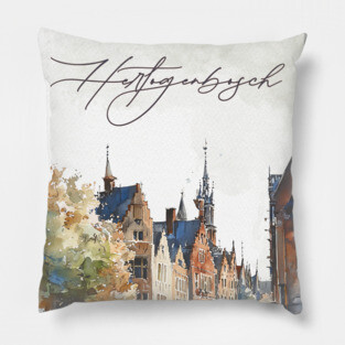 Hertogenbosch Winter Skyline Print – Watercolor Dutch City Poster Pillow