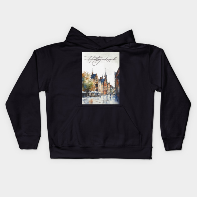 Hertogenbosch Winter Skyline Print – Watercolor Dutch City Poster Kids Hoodie by TuncGK