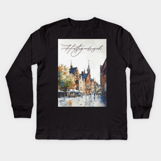 Hertogenbosch Winter Skyline Print – Watercolor Dutch City Poster Kids Long Sleeve T-Shirt by TuncGK