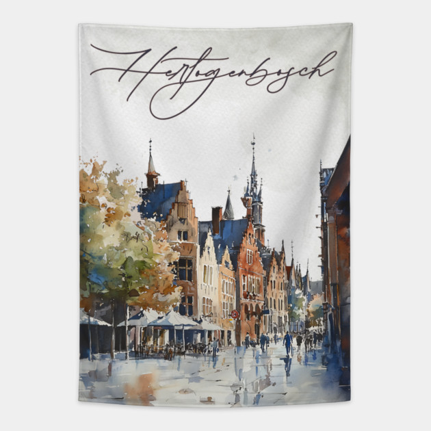 Hertogenbosch Winter Skyline Print – Watercolor Dutch City Poster Tapestry by TuncGK