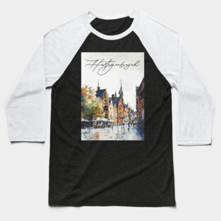 Hertogenbosch Winter Skyline Print – Watercolor Dutch City Poster Baseball T-Shirt
