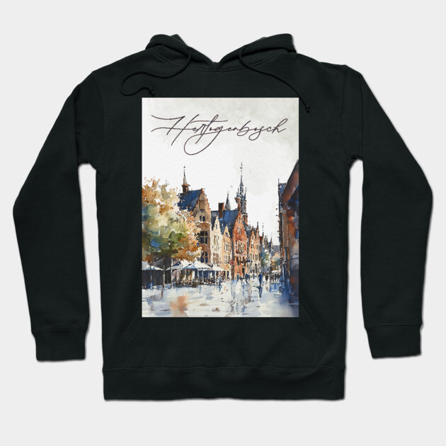 Hertogenbosch Winter Skyline Print – Watercolor Dutch City Poster Hoodie by TuncGK