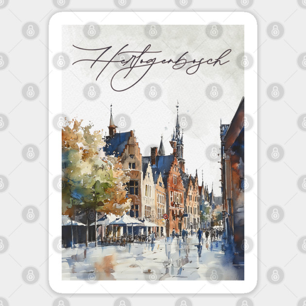 Hertogenbosch Winter Skyline Print – Watercolor Dutch City Poster Sticker by TuncGK