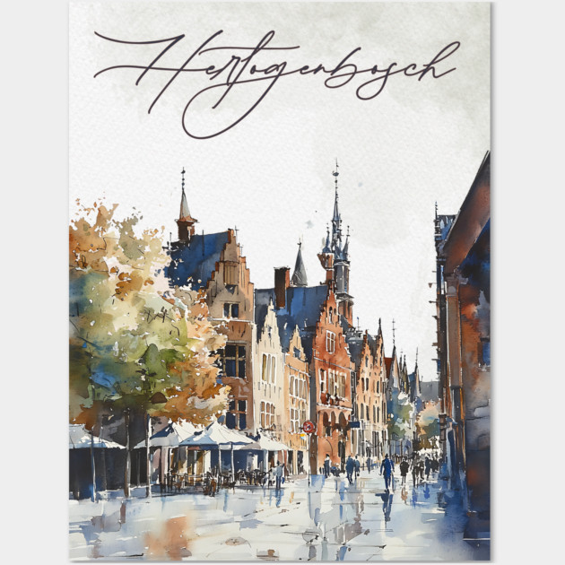 Hertogenbosch Winter Skyline Print – Watercolor Dutch City Poster Wall Art by TuncGK