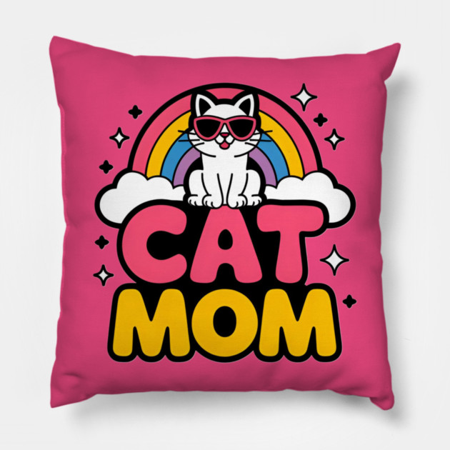 Rainbow Cat Mom Pillow by Pete the Cat Guy