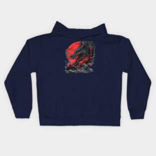 Dark Japanese Dragon – Red Sun Mythical Samurai Artwork Kids Hoodie