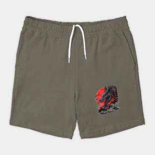 Dark Japanese Dragon – Red Sun Mythical Samurai Artwork Shorts