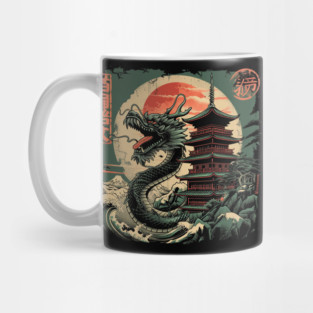 Japanese Dragon & Pagoda – Mythical Oriental Art Mug