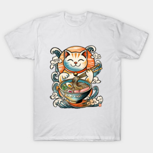 Lucky cat eating ramen T-Shirt