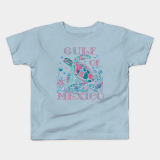 Gulf of Mexico Sea Turtle Nature Lover Coral Beach Sponge Art Kids T-Shirt