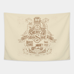 American Moonshine Vintage Whiskey Label Tapestry