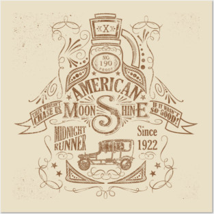 American Moonshine Vintage Whiskey Label Posters and Art