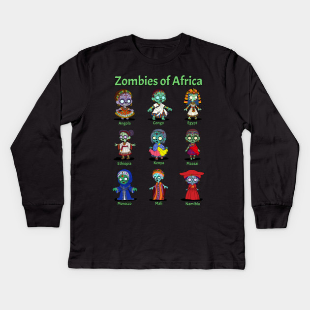 Zombies of Africa Kids Long Sleeve T-Shirt by H. R. Sinclair