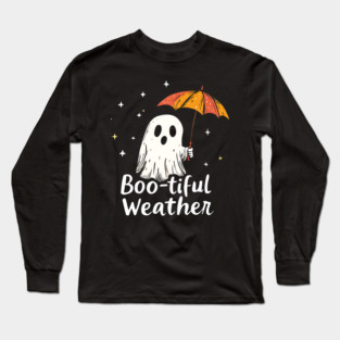 Boo-tiful Weather Ghost with Umbrella Long Sleeve T-Shirt