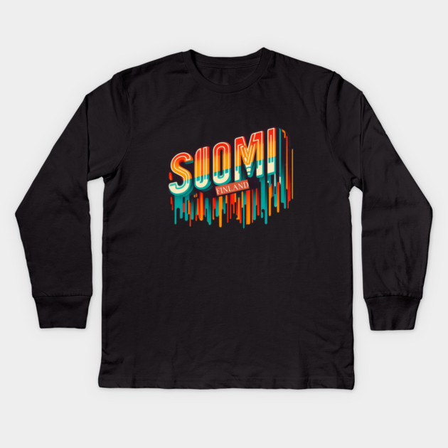 Suomi Retro Vibes: A Bold Twist on Classic Finnish Design Kids Long Sleeve T-Shirt by Ben's Store 1