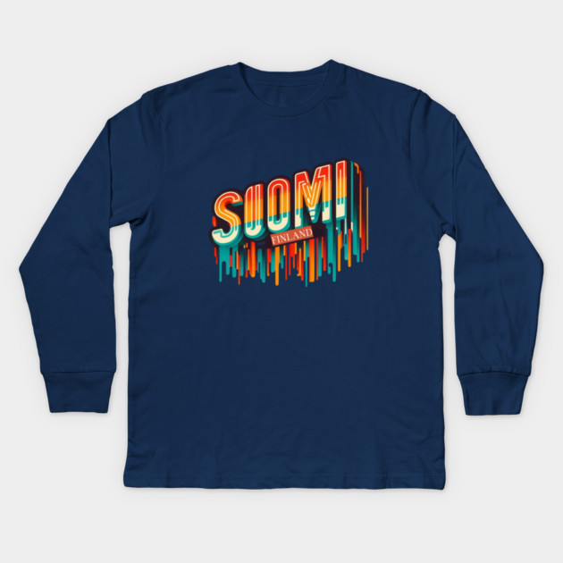 Suomi Retro Vibes: A Bold Twist on Classic Finnish Design Kids Long Sleeve T-Shirt by Ben's Store 1