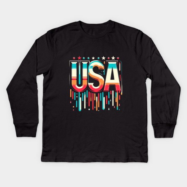 USA Retro Revival: A Bold Tribute to American Style Kids Long Sleeve T-Shirt by Ben's Store 1