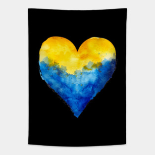 Minimal Ukraine Watercolor Heart Tapestry