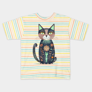 Boho Cat: Free-Spirited Feline Kids T-Shirt
