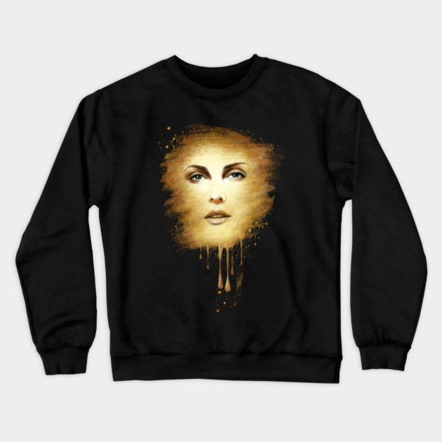 Charlize Theron - Gold Crewneck Sweatshirt by Clarice82art