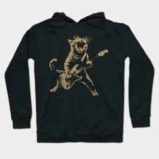 vintage Rock Cat Playing Guitar Funny Guitar Cat For Men Women Kids Hoodie