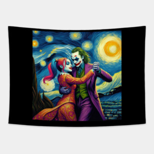 Joker and Harley Quinn in starry night Tapestry