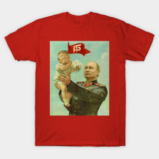 Putin Holding His Baby Trump in Soviet Style Painting T-Shirt
