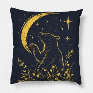 Celestial Bear Under Moonlit Sky – Mystical Wildlife Art Pillow