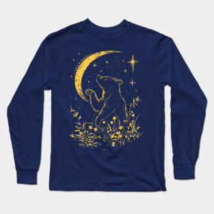 Celestial Bear Under Moonlit Sky – Mystical Wildlife Art Long Sleeve T-Shirt
