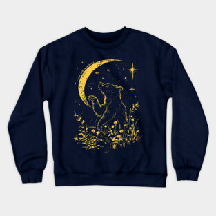 Celestial Bear Under Moonlit Sky – Mystical Wildlife Art Crewneck Sweatshirt