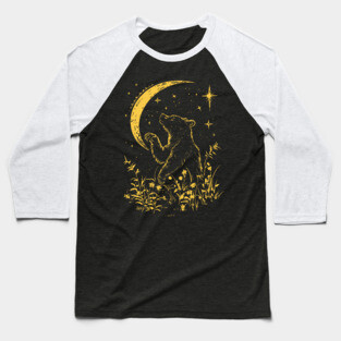 Celestial Bear Under Moonlit Sky – Mystical Wildlife Art Baseball T-Shirt