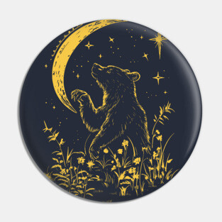 Celestial Bear Under Moonlit Sky – Mystical Wildlife Art Pin