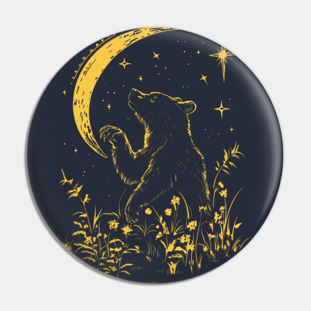 Celestial Bear Under Moonlit Sky – Mystical Wildlife Art Pin by TuncGK