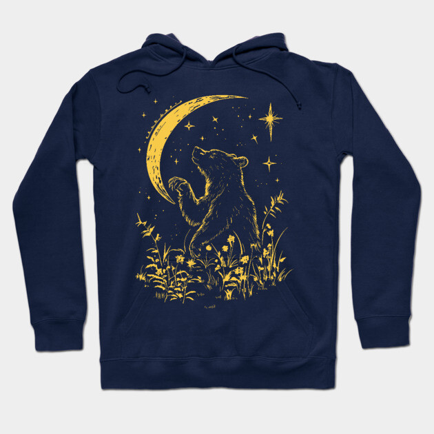 Celestial Bear Under Moonlit Sky – Mystical Wildlife Art Hoodie by TuncGK