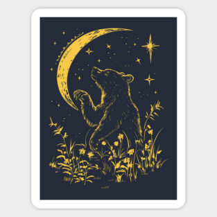 Celestial Bear Under Moonlit Sky – Mystical Wildlife Art Sticker
