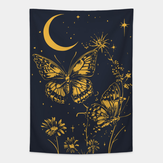 Romantic Butterfly Pair – Celestial Garden Dreamscape Tapestry by TuncGK