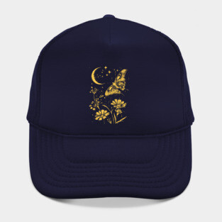 Golden Butterfly in Moonlit Meadow – Elegant Nature Art Hat