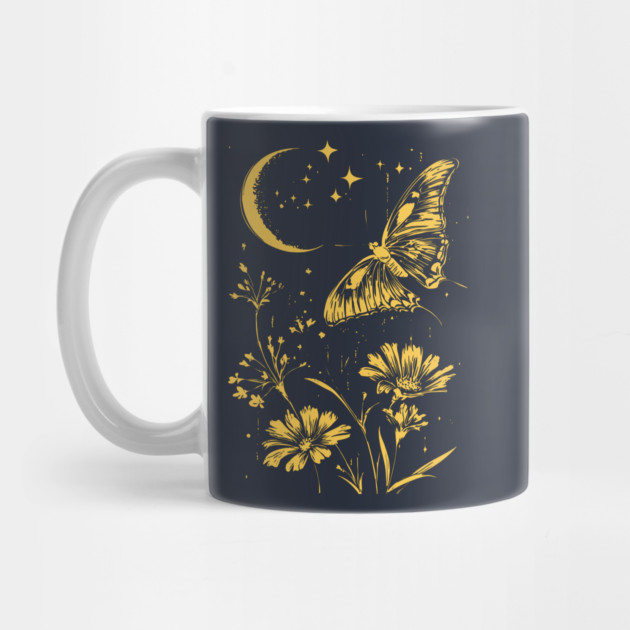 Golden Butterfly in Moonlit Meadow – Elegant Nature Art by TuncGK