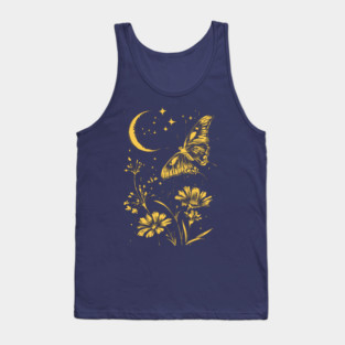 Golden Butterfly in Moonlit Meadow – Elegant Nature Art Tank Top