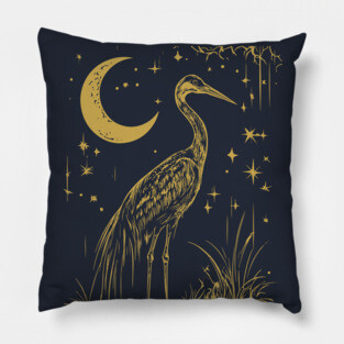 Mystical Crane by the Moon – Spiritual Bird Symbolism Pillow