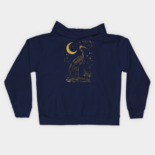 Mystical Crane by the Moon – Spiritual Bird Symbolism Kids Hoodie by TuncGK