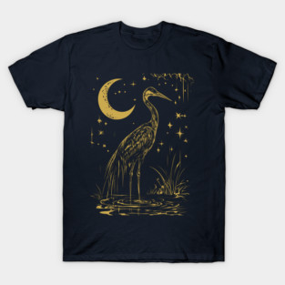Mystical Crane by the Moon – Spiritual Bird Symbolism T-Shirt