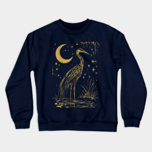 Mystical Crane by the Moon – Spiritual Bird Symbolism Crewneck Sweatshirt