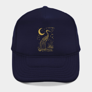 Mystical Crane by the Moon – Spiritual Bird Symbolism Hat