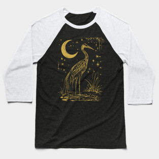 Mystical Crane by the Moon – Spiritual Bird Symbolism Baseball T-Shirt