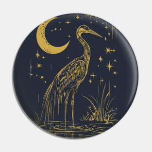 Mystical Crane by the Moon – Spiritual Bird Symbolism Pin