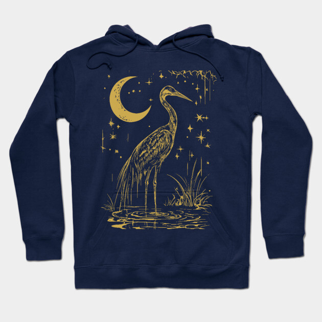 Mystical Crane by the Moon – Spiritual Bird Symbolism Hoodie by TuncGK